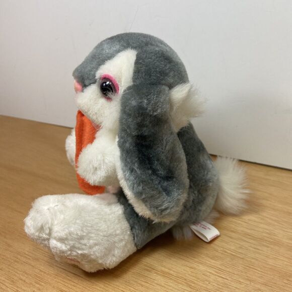 Giftco Plush Sitting Bunny Rabbit With Carrot Stuffed Animal Plush Gray  6.5 in - Picture 3 of 7